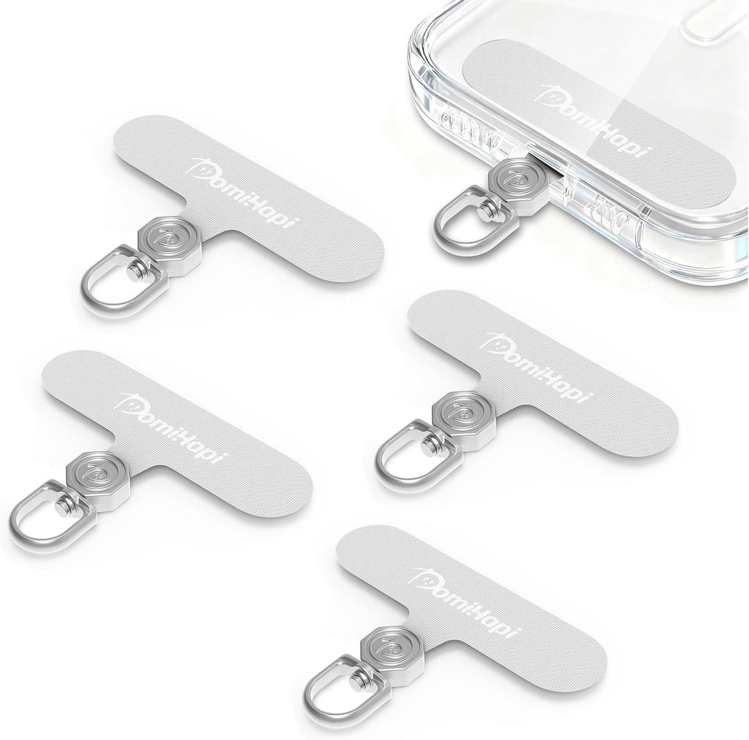Phone Tether Tab, 4-Pack 360 Rotatable Secure Anti-Drop Lanyard & Wrist Strap Compatible Patch for Cell Phone Case (White)