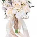 CEWOR Wedding Bouquets for Bride Bridesmaid, White Champagne Artificial Roses Flowers Wedding Decoration (7.5in)