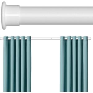 Tension Curtain Rod 43-124 Inches Extra Long White Heavy Duty Tension Rods Adjustable Curtain Rod No Drilling Spring Loaded Tension Rod for Windows Patio Hold Up Blackout Curtains and Non Slip
