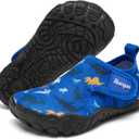 Racqua Toddler Boys Girls Water Shoes Slip-On Quick Dry Aqua Kids Shoes Barefoot Breathable Swim Lightweight Beach Shoes Toddler Blue Dinosaur, 7
