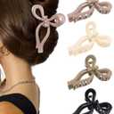 4 PCS Bow Hair Clips for Women Bow Claw Clip 5" Extra Large Hair Claw Clips for Thick and Long Hair Cute Bows Big Clip (1 Count (Pack of 4), 5" - Glossy- Khaki + Off-white + Ash Pink + Black)