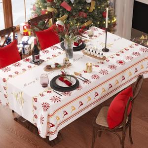 Christmas Rectangle Table Cloth,100% Waterproof Tablecloth,Christmas Decorations for Home, Vinyl Tablecloth Plastic Table Cover for PartyPicnic,Dining,Outdoor 52" x 70",Merry Ribbon