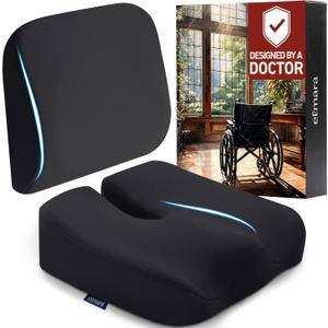 Elmara Doctor-Designed Wheelchair Seat Cushion Set is The Ultimate Comfort Solution  Thick Wheelchair Cushions Relieve Back & Sciatica Pain  Wheel Chair Cushions for Seniors, Wheelchair Pad (Black)