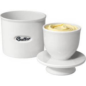 French Ceramic Butter Crock with Lid, 8.45oz Inverted Water Seal Butter Keeper for Soft, Spreadable Butter at Room Temperature, Lead-Free Dishwasher Safe