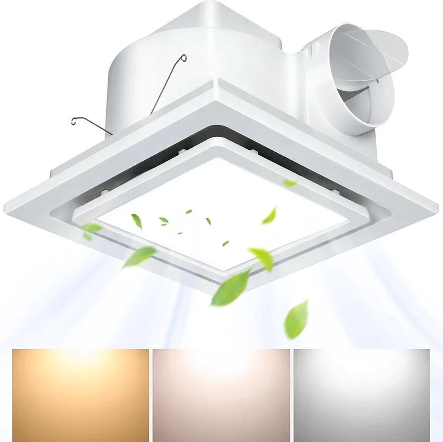 Gopper Bathroom Exhaust Fan with Light 12in Panel,3000K/4500K/6000K 12W Square LED,141CFM,1Sones,110V 45W Quiet Bathroom Ventilation Exhaust Fan for Shower/Restroom/Office/Home (12INCH CHANGE LIGHT)
