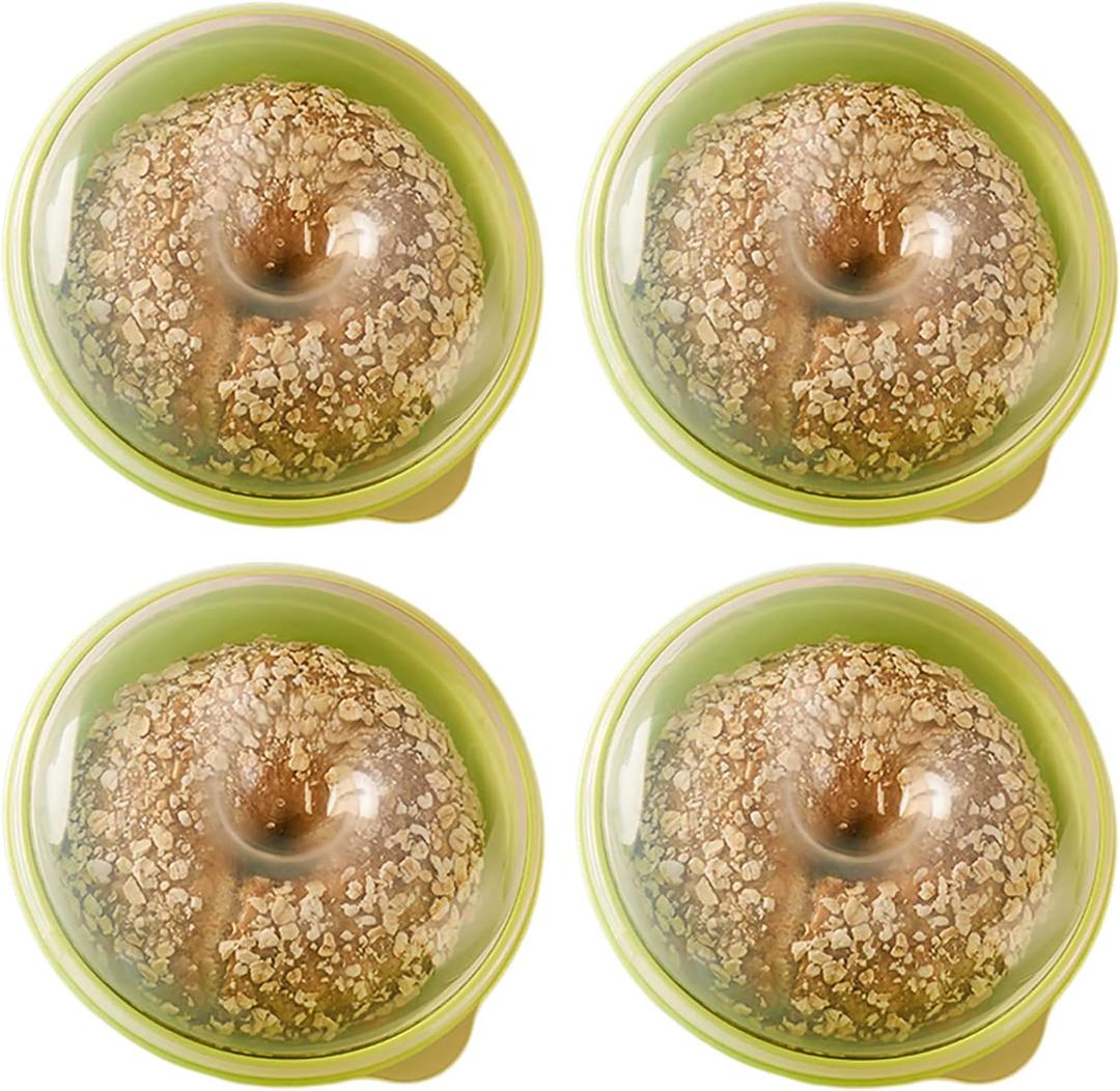 4-Pack, Donut Fresh Container, Airtight Bagel Storage Keeper Saver, Portable Bread Holder for Kitchen and Pantry Organization, BPA Free