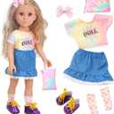 18 Inch Girl Doll Playset with Doll Clothes and Accessories Including 18 Inch Doll T-Shirt Denim Skirt Shoes Handbag Socks Bow Headwear for Little Girl