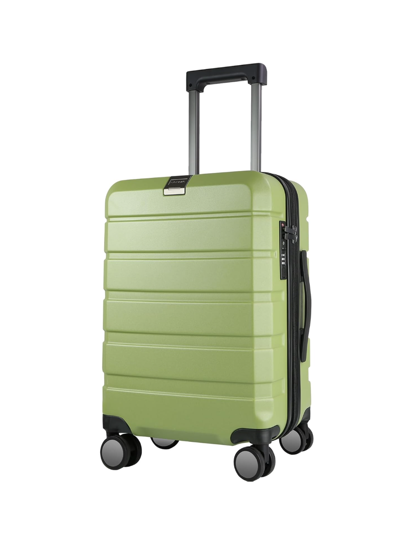 KROSER Hardside Expandable Carry On Luggage with Spinner Wheels & Built-in TSA Lock, Durable Suitcase Rolling Luggage with USB Port, Carry-On 20-Inch, Green