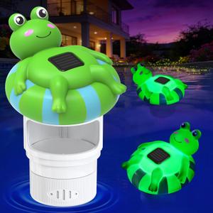 Pool Chlorine Floater for 3 Inch Tablets, Solar Frog Chlorine Tablet Floater with Adjustable Release, Glow in Dark, Large Capacity Floating Chlorine Dispenser for Pool, Hot Tub, Spa (White)