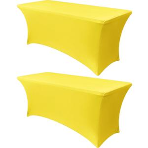 Obstal 6Ft Stretch Spandex Table Cover for Standard Folding Tables - Universal Rectangular Fitted Tablecloth Protector for Lemonade Stand, Wedding, Banquet & Party, 72L x 30W x 30H Inches, Yellow, 2Pc