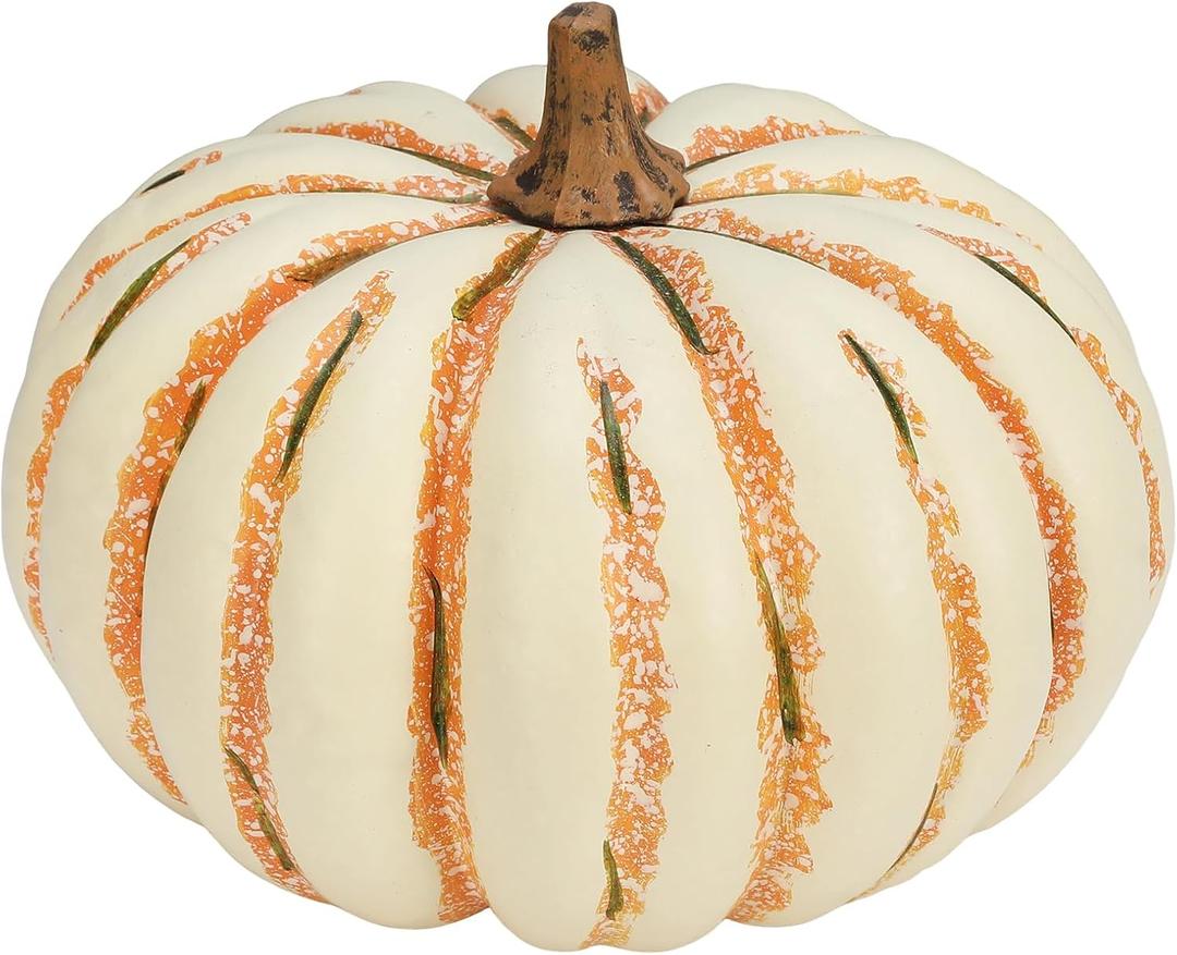 Realistic Artificial Foam Pumpkin for Outdoor,Flecked White
Fall Large Fake Fruit Vegetable Pumpkin for Autumn Harvest Thanksgiving Halloween Party Decor,10" Wide-7.2"Hight
