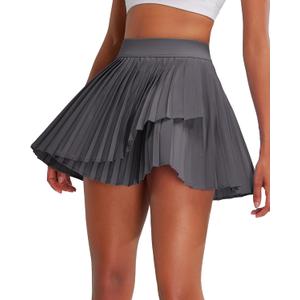 RUNNING GIRL Women's Pleated Tennis Skirts with Pockets High Waisted Tummy Control Casual Athletic Workout Golf Skorts (Gray, XXL)