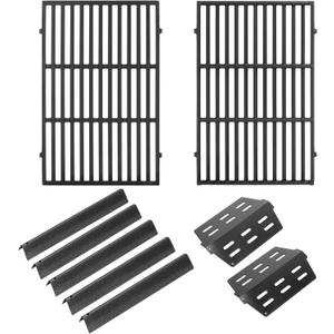 Grill Parts for Weber Genesis Parts Replacement, Fits Weber Genesis 300 Series with Front Control Knobs, for Weber Flavorizer Bars 7620 7621, Grate 7524 7528, Fits Weber Heat Deflector 7622 62756 (2 Cast Iron Grates + 7ps Heat Plates)