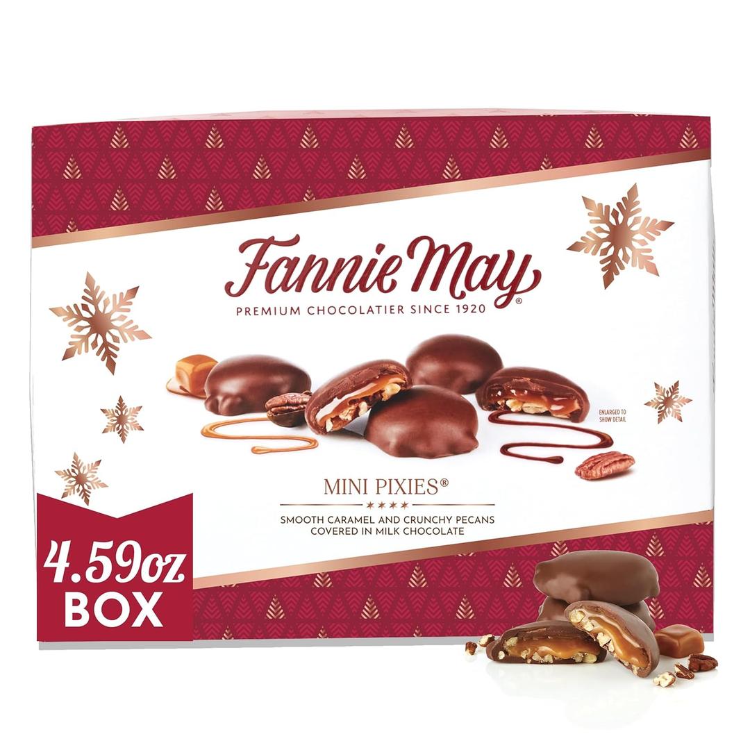 3 x Fannie May Mini Pixies, Premium Caramel Chocolate with Pecans, Holiday Chocolate Gift Box and Great for Sharing, 4.59 oz