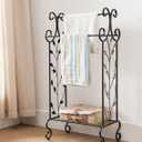 KB Designs - Freestanding 3 Tier Metal Towel Rack Stand with Storage Shelf, Black/Gold