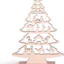 2 x Thyle Standing Christmas Nativity Scene Set Table Ornament Wooden Christmas Tree Sign Statue Jesus Nativity Set Farmhouse Xmas Tabletop Decoration for Xmas Indoor Decoration