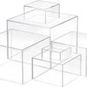 Geelin 6 Pack Acrylic Risers for Display Acrylic Cube Boxes Risers Display Stands with Hollow Bottoms Decorative Stand for Jewelry Candy Table Decor 6 Sizes(Clear,3 to 8 Inch,Square)