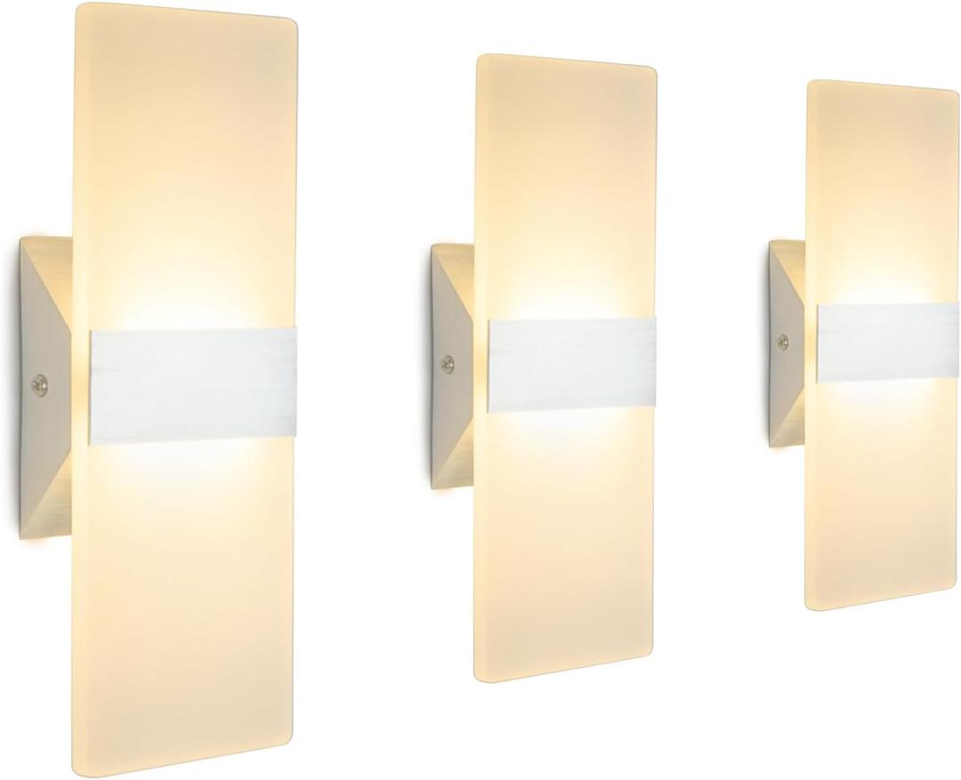 ChangM LED Wall Sconce Modern Wall Light Lamps 12W Warm White Up and Down Indoor Acrylic Lighting Fixture for Living Room Bedroom Hallway Conservatory Home Room Decor Not Dimmable No Plug(2 Pack)