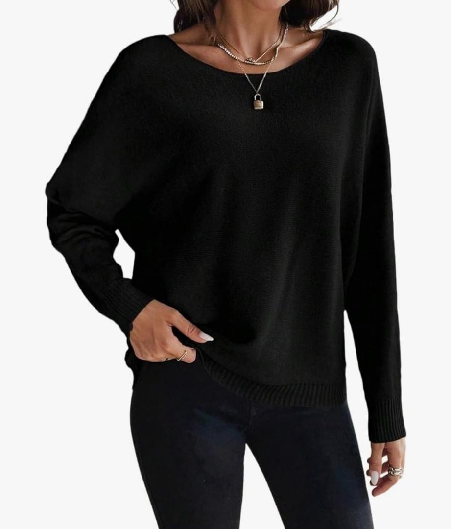 Womens Trendy Sweater Long Sleeve Round Neck Pullover Sweater Spring Autumn Outfits (M)