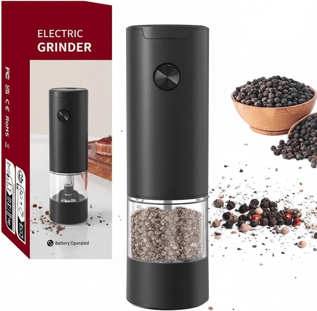 Electric Salt & Pepper Grinder Set, One-Touch Automatic Pepper Mill with Adjustable Coarseness, LED Light, Large Capacity, Battery Operated for Kitchen, Cooking & Gifts (1)