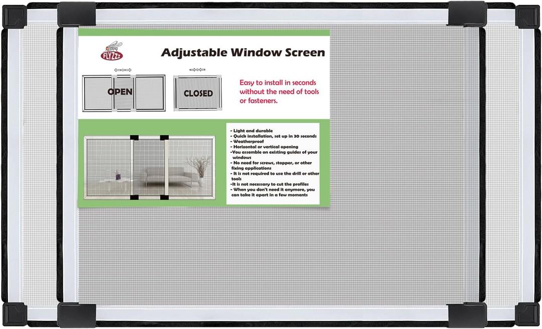 FLYZZZ Adjustable Sliding Window Screen, 2 Ways Aluminum Frame Expandable Window Screen (15.74 ''h x21-40''w)or Convert to Vertical (21.65"h x 15-28"w), B