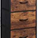 WLIVE Dresser with 3 Drawers, Fabric Nightstand, Cabinet with Wheels, Organizer Storage Dresser for Bedroom, Office, Closets, Sturdy Steel Frame, Easy Pull Handle, Rustic Brown Wood Grain Print