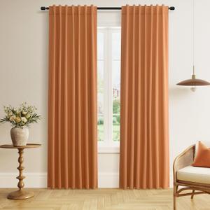Guken Orange Blackout Curtains 84 Inch Length 2 Panels Set for Living Room Bedroom Back Tab Thermal Insulated 100% Black Out Linen Drapes Room Darkening Window Curtains 84 Inches Long