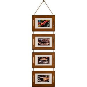 DLQuarts 5x7 Hanging Collage Picture Frames Wall Decor, 4-Opening 5x7 Matted to 3.5x5 Photo Rustic Wood Frame with Hemp Rope, 1 Pack, Dark Walnut