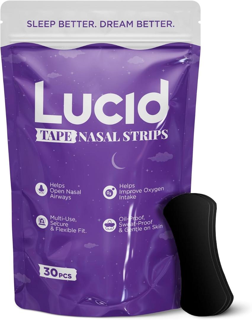 Lucid Nasal Strips for Snoring & Better Sleep  Nose Strips for Breathing Support, Gentle Adhesive, Drug-Free Snoring Relief - Flexible Fit, Latex-Free, Extra-Strength Nasal Strips (30 Pack)
