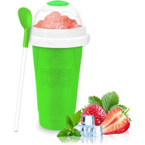 Frozen Magic Slushy Maker Cup - Slushie Cup for Making Various Milkshakes and Ice Creams,Double-Layer Squeeze Reusable Smoothie Cup - Great Gifts for Family and Friends (Green)