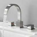 Widespread 8 Inch Brushed Nickel Bathroom Sink Faucet, Waterfall Nickel Stainless Steel Bathroom Faucet for Sink 3 Hole, Vanity Lavatory Sink Faucets with Drain & Water Hoses