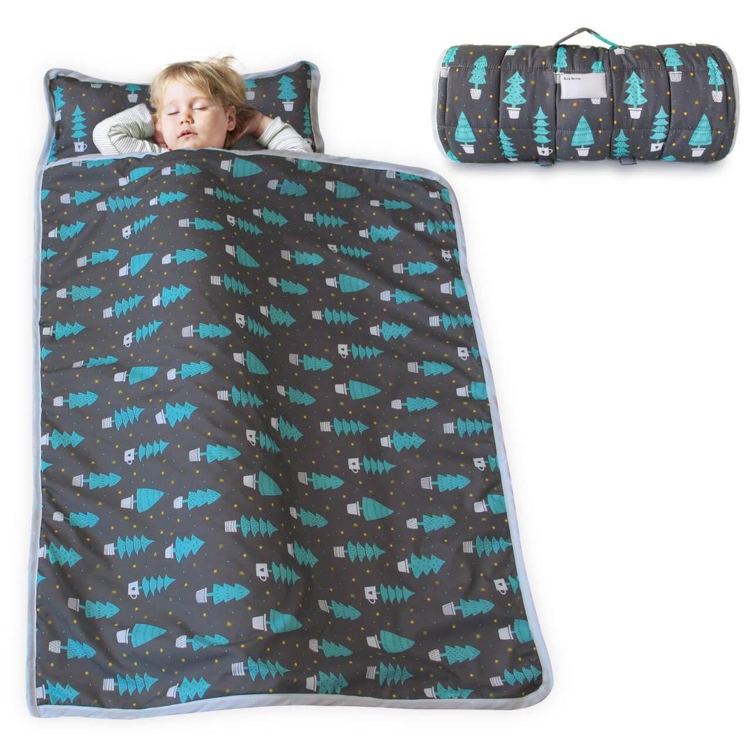 Biloban Toddler Nap Mat, Portable Nap Mats for Preschool Kindergarten Daycare Roll up Sleeping Bag for Kids Quilted Nap Mat, Super Soft & Cozy, Dark Woods, 50" x 21"