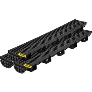 VEVOR Trench Drain System, 5.7x3.1x39-Inch HDPE Drainage Trench,Channel Drain with Plastic Grate, Black Plastic Garage Floor Drain, 3x39 Trench Drain Grate, for Garden, Driveway-3 Pack