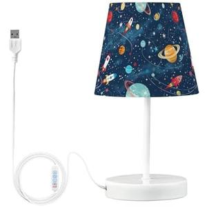 BOENLE Bedside Lamp Space Planets Rockets Table Lamp Bedroom LED Nightstand Desk Lamp Lampshade for Sleeping Living Room Dorm Office