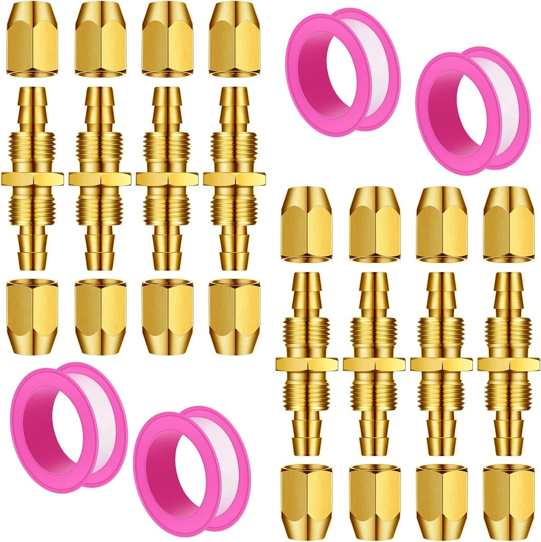 Peryiter 12 Pcs Solid Brass Air Hose Repair Fittings for NPT Replacement Reusable Hose Splicer Air Tube Connectors Repair Kit with Ptfe Tape Brass Connect Adapter (1/4npt-1/4 Inch)
