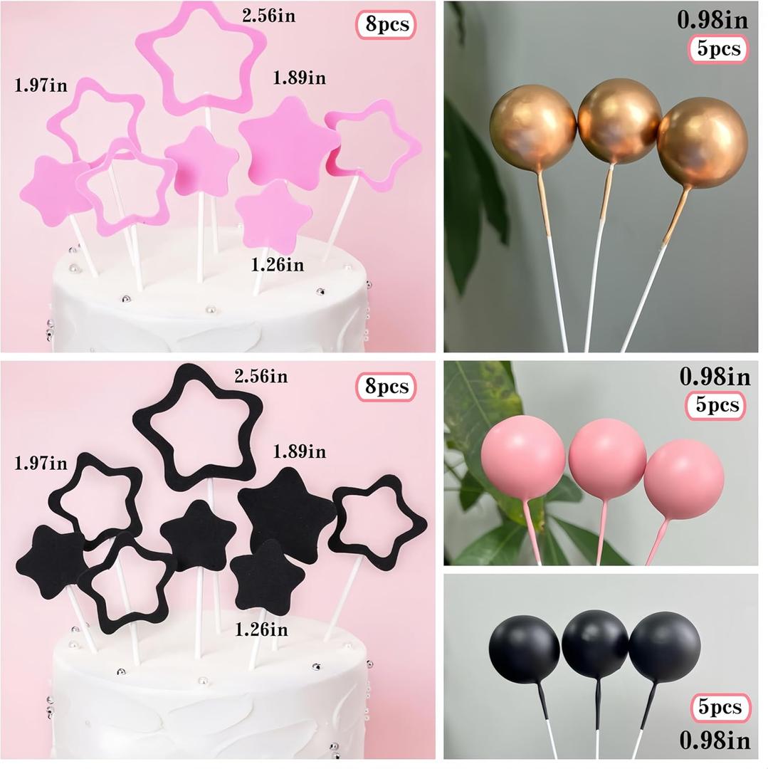38 PCS Cartoon Birthday Cake Toppers Ball Cake Toppers Cartoon Cupcake Toppers Bow Cupcake Toppers Mouse cake Toppers pink