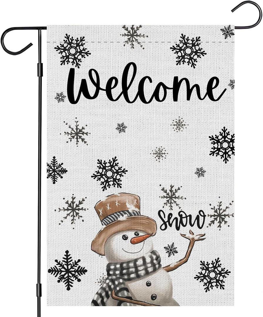 2 x Winter Snowman Let it Snow Garden Flag 12 x 18 Inch Merry Christmas Double Sided Linen Yard Flag Outside Farmhouse New Year Xmas Holiday Decor