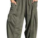 TARSE Womens Corduroy Pants Barrel Casual Loose Baggy Drawstring Wide Leg Palazzo Harem Pants with Pockets, XL