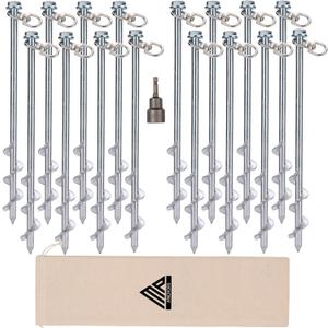 Ground Anchors Screw in - 12" Set of 16 with Drill Bit - Earth Anchors - Ground Stakes Heavy Duty - Mobile Home Anchors - Shed Anchor Kit - Swing Set Anchors - Tree Stakes - Awning Canopy Anchor