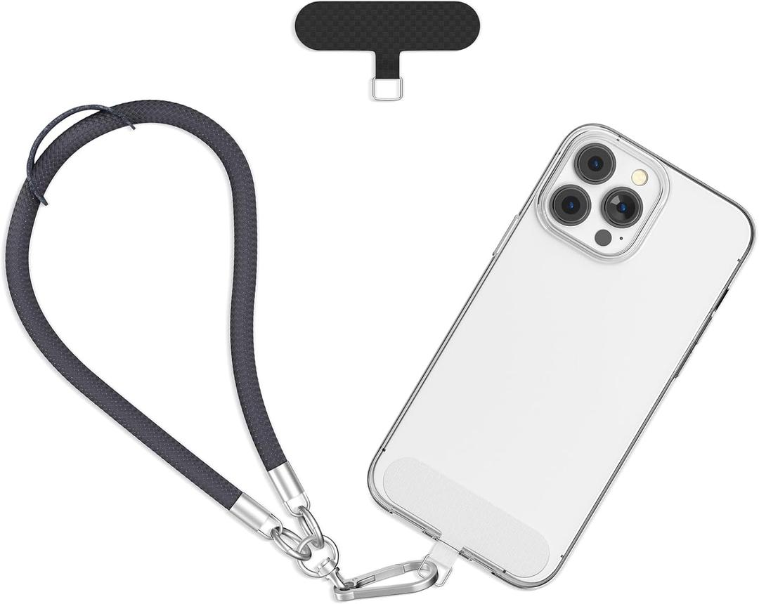 2 x Phone Wrist Strap - Universal Multi-functional Polyester Woven Wristband For Mobile Phones, with Two Tether Tabs and One Leather Buckles (Dark grey)