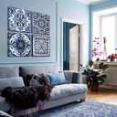 Bedroom Decor Canvas Wall Art Flower Pattern Prints Bathroom Abstract Pictures Modern Navy Framed Wall Decor Artwork for Walls Hang for Bedroom 4 Pieces Wall Decoration Size 14x14 Each Panel