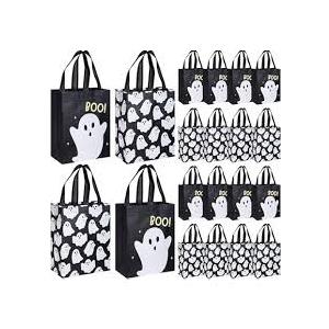 20 Pcs Halloween Non-Woven Treat Bags Pink Cute Ghost Candy Goodie Bag 10 x 8 Inch Reusable Tote Gift Bags with Handle Boo Party Favor Bag for Halloween Kids Trick or Treat Party Wrapping Supplies