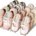 Clear Acrylic Shoe Rack for Kids 2 Pack Clothing Drawer Organizer Baby Dresser Organizer 4 Sections Stackable Baby Shoe Organizer for Closet, Nursery & Entryway, Toddler Shoe Storage Shelf