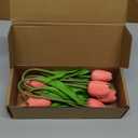 10-Heads Artificial Flowers PU Mini Real Touch Tulip Bouquets for Home Wedding Party Centerpiece Decoration (Gradient Coral)