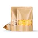 100 Pcs 6x8.6 Inch Kraft Paper Bags with Transparent Window, Stand Up Pouches,Smell Proof Bags,Resealable Bags for Small Business, Zipper Food Storage,for Packaging Snacks Cookies Candy