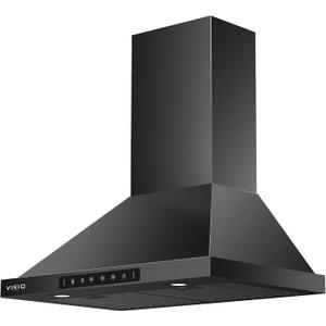 Black Wall Mount Range Hood 30 Inch, Stainless Steel Kitchen Range Hood 980 CFM Ducted/Ductless Range Hoods with 3-Speed Exhaust Fan, Light, Gesture Sensing and Touch Control Switch Panel