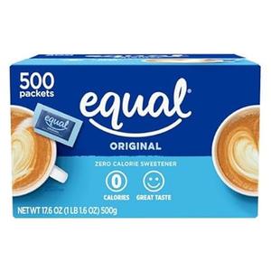 2 x EQUAL 0 Calorie Sweetener, Sugar Substitute, Zero Calorie Sugar Alternative Sweetener Packets, Sugar Alternative, 500 Count, BB Date: 01/24/27