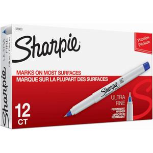 Sharpie Permanent Markers, Ultra-Fine Point, Blue, 12 Count - Home, School, Office Supplies