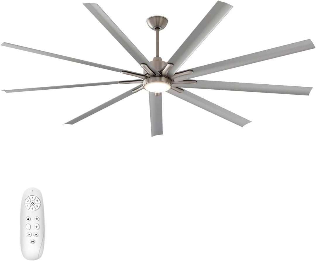 warmiplanet Ceiling Fans with Lights and Remote Control, 84-Inch, Reversible Silent DC Motor, 6 Speed, 3 Color Dimmable LED Light, Timer, Nickel, 9-Blades