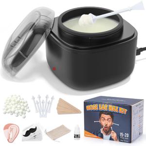 Nose Wax Kit Men, Nose Ear Hair Waxing Kit with 100g Wax, 40 Sticks, Nose Ear Hair Removal Kit, USB Fast Heat, Smart Constant Temp, Upgraded Size, Multi-Accessories, Black